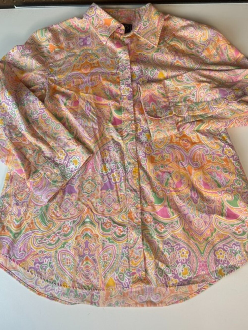 Chaps Classics Petite Button Up Shirt Floral Paisley Women's No Iron Size P/L